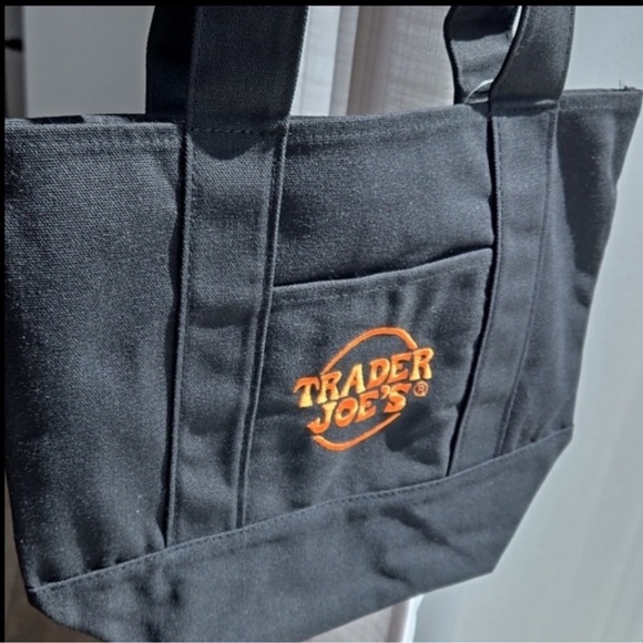 New W/Tag TRADER JOES Canvas Tote Bag Trader Joes TOTE BAG black W/ Embroidery - Picture 2 of 2